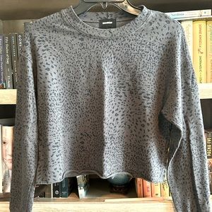 Monrow Gray Leopard Print Sweatshirt